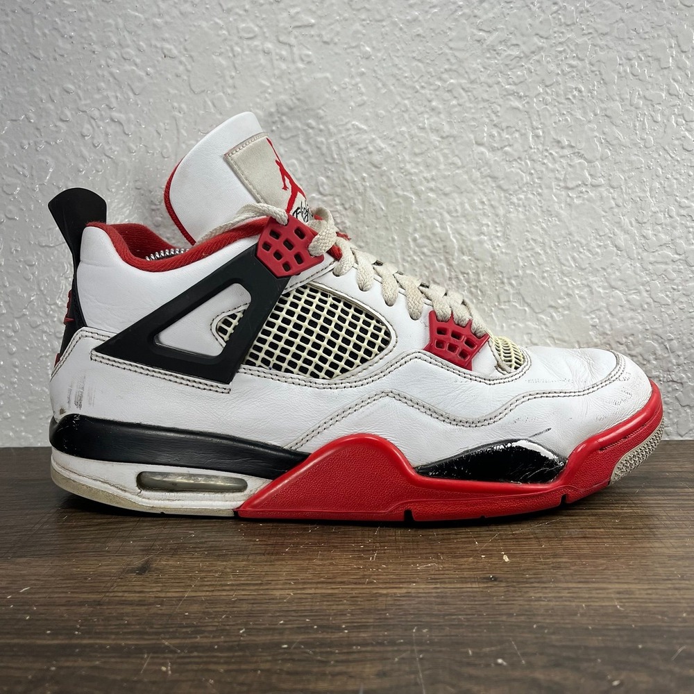 Air Jordan 4 Retro OG Fire Red 2020 Men's White Red Shoes - Men's Size 10